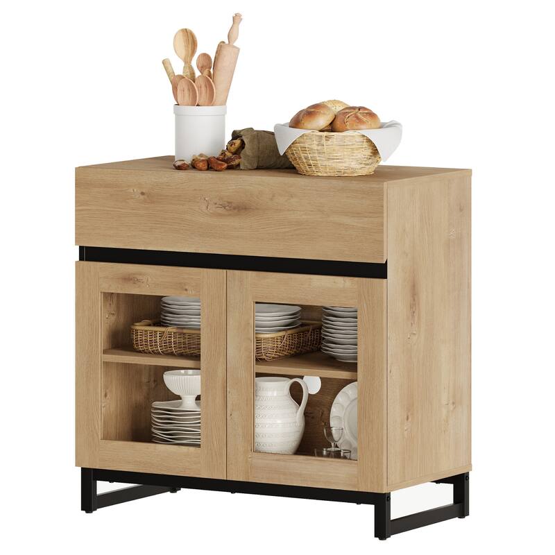 WAMPAT Multifunctional Sideboard Buffet Cabinets with 6 Glass Doors and Drawers, Modern Sideboard, Coffee Bar Storage Cabinet