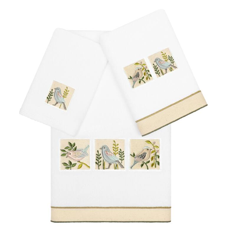 Authentic Hotel and Spa Turkish Cotton Belinda 3PC Embellished Multi-Size Towel Set - White
