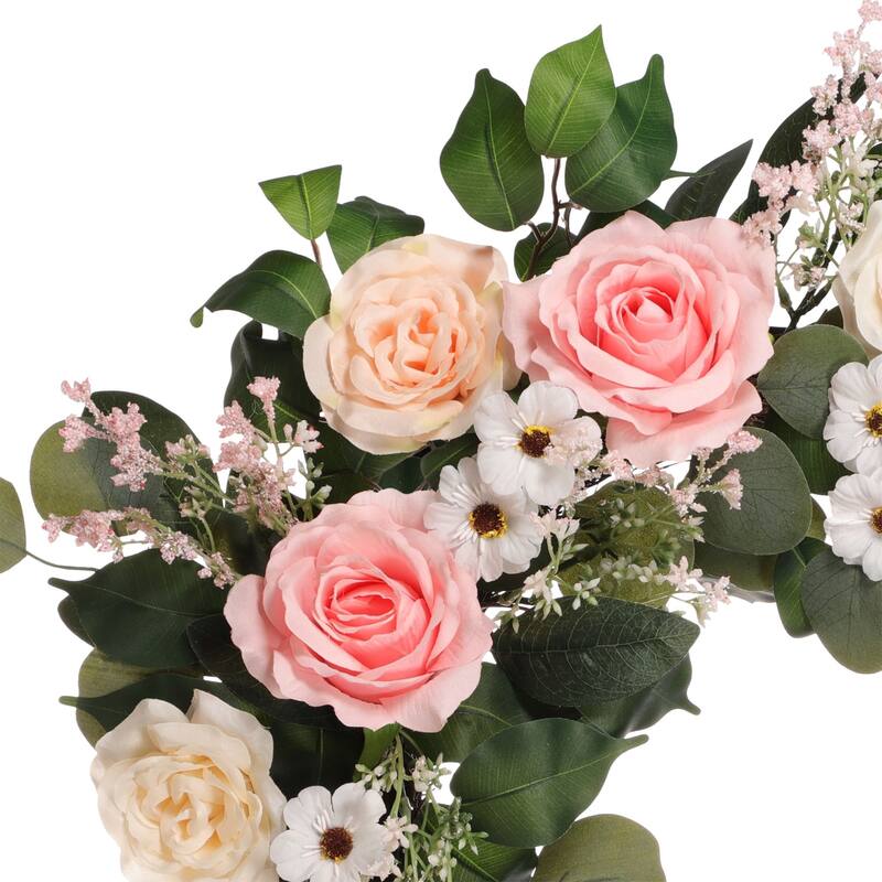 Rose and babysbreath Floral Artificial Spring Wreath, 24-Inch, Unlit