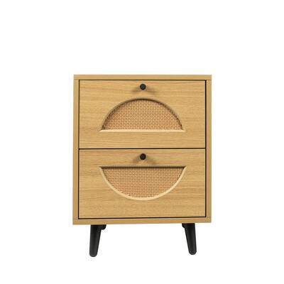 16'' Oak MDF Sideboard Cabinet Nightstand with Two Roomy Drawers for Bedroom, Living Room - 15.75*15.75*20.87