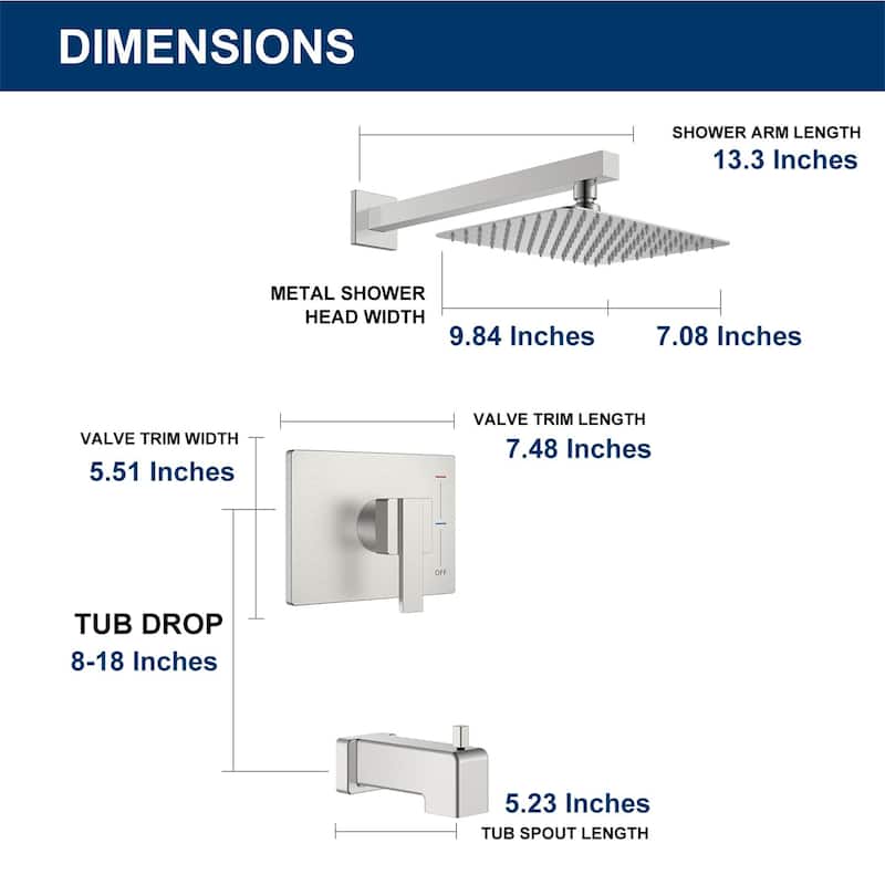 PROOX Wall Mount Tub and Shower Trim Kit with Single-Spray Shower Head