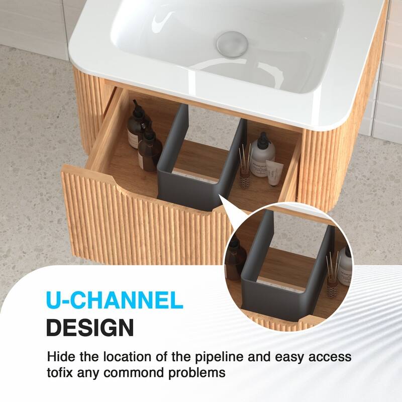 Floating Bathroom Vanity with Ceramic Sink Top Wall Mounted