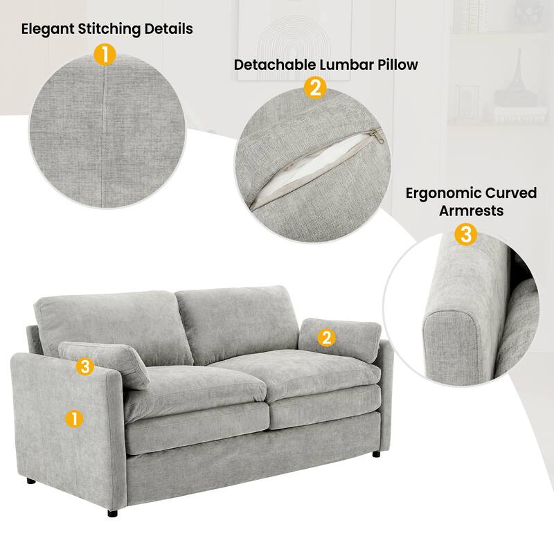 3-Pieces Chenille 6-Seat Sectional Sofa Set with Oversized Cloud Couch and Double Cushions