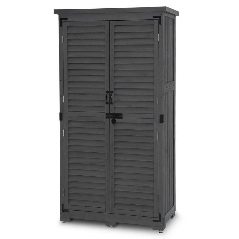 MCombo 63 inch Tall Outdoor Storage Tool Cabinet Shed with Lock for Yard (34.3" L x 18.3" W x 63" H), Wooden 0870 - N/A