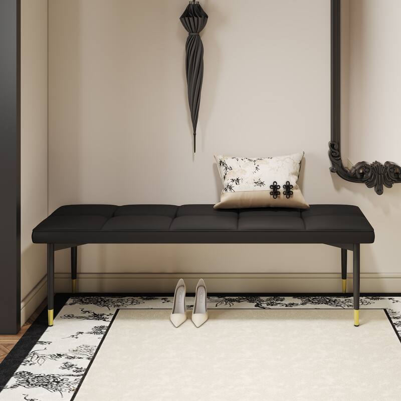 Modern Bench with Tufted Cushionon,Space-Saving Solution for Apartments - Black