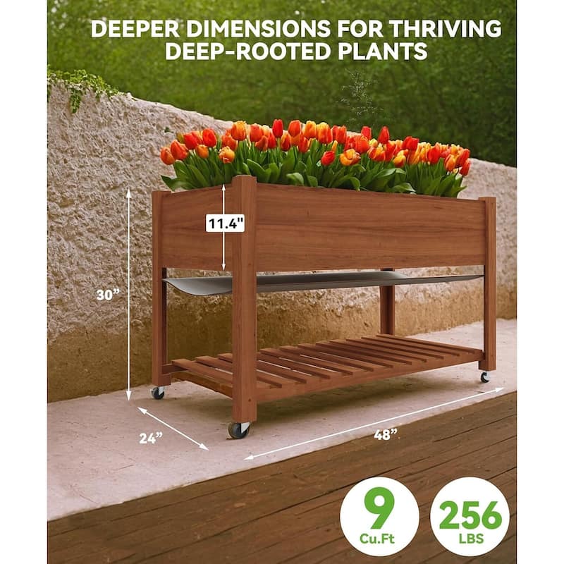 48x24x30in Raised Garden Bed with Wheels, Legs-Enhanced Depth