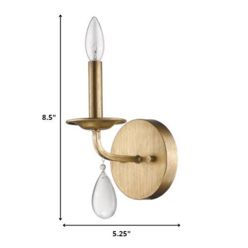 Light Gold Metal Wall Sconce with Crystal Accents Dimmable LED - 6.5” x 5.25” x 8.5” (D x W x H)