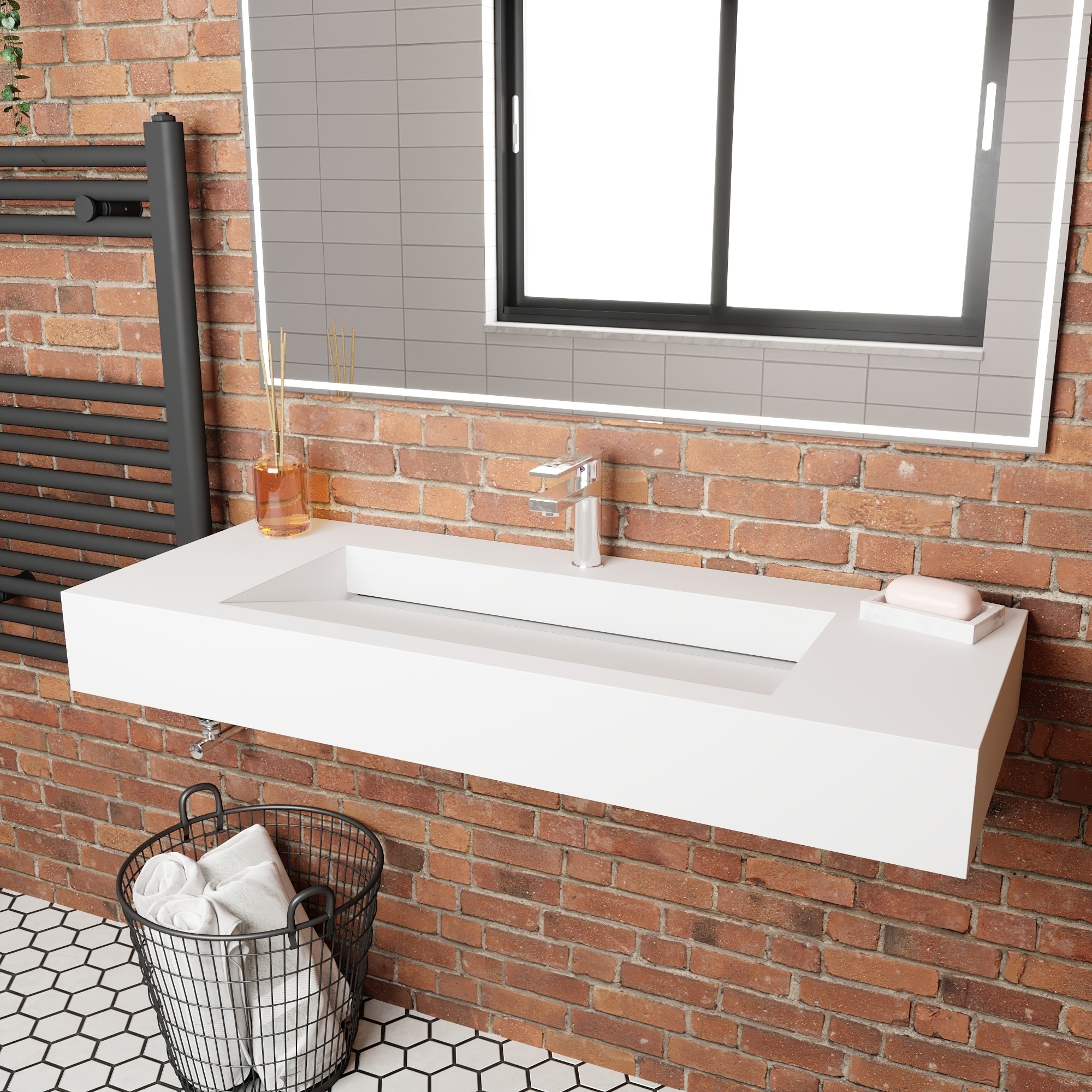 Pyramid Solid Surface Wall-Mounted Bathroom Sink