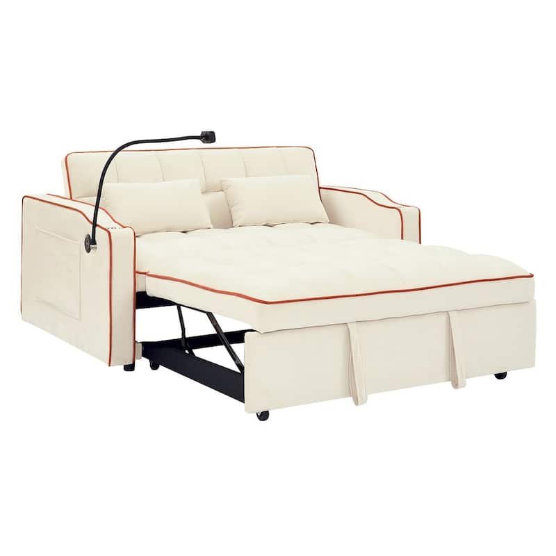 55.51'' Modern Versatile Foldable Sofa Bed With Adjustable Back and USB Port and Ashtray and Swivel Phone Stand