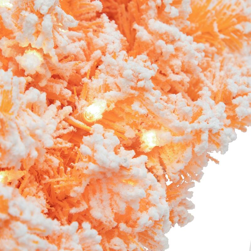 Pre-Lit Flocked Pine Artificial Christmas Wreath - 24" - Orange - Clear Lights