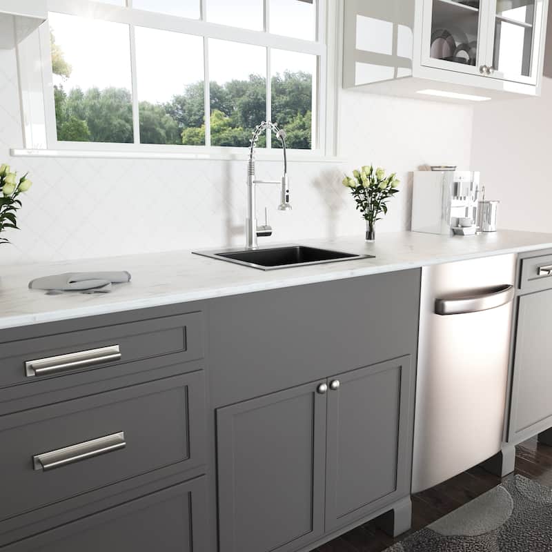 Drop-In Single Bowl 16 Gauge Stainless Steel Kitchen Sink in Gunmetal Black - 15'' x 15'' x 9''