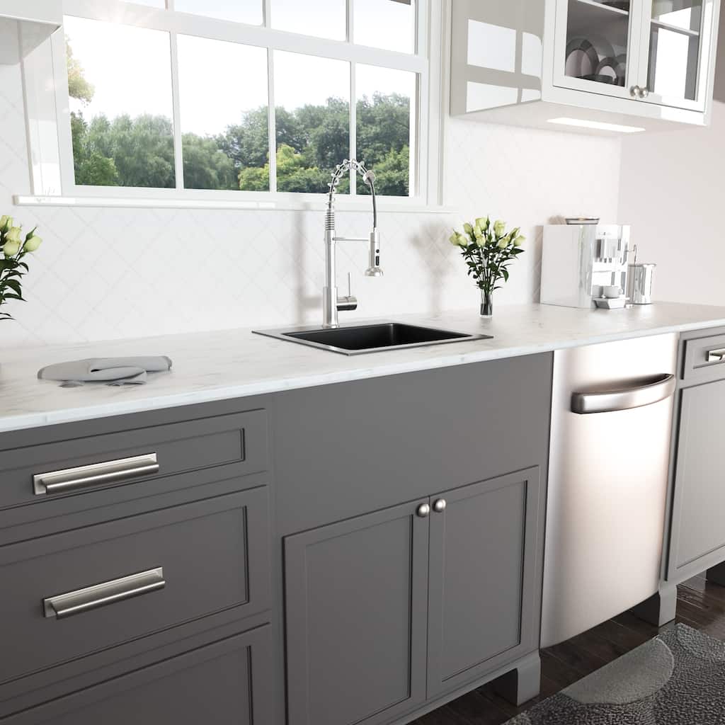 Drop-In Single Bowl 16 Gauge Stainless Steel Kitchen Sink in Gunmetal Black