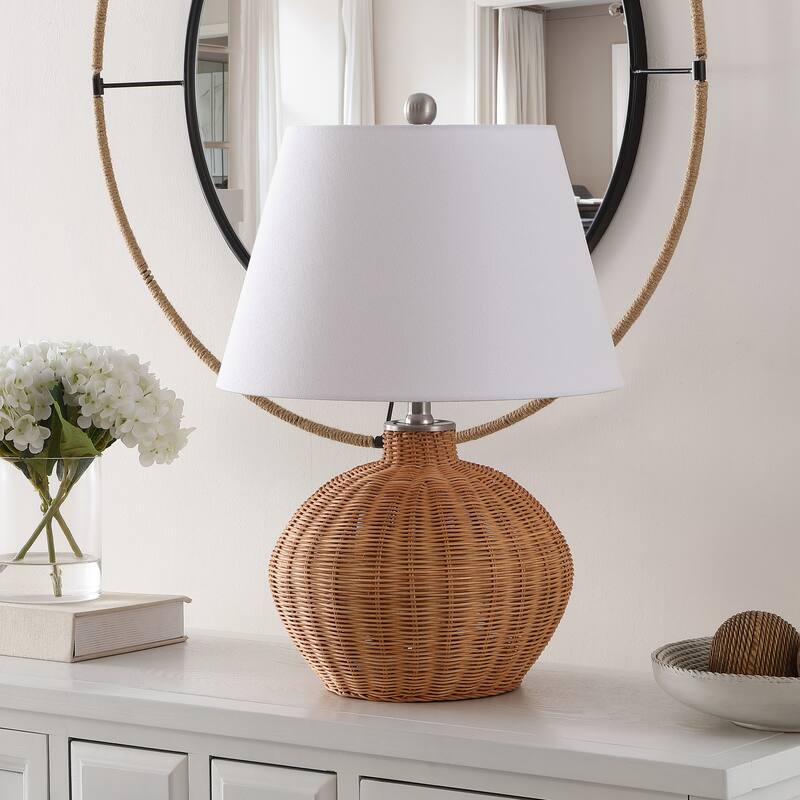 SAFAVIEH Lighting Juana Tropical Coastal Boho Rattan 22-inch Table Lamp - 15 in. W x 15 in. D x 22 in. H