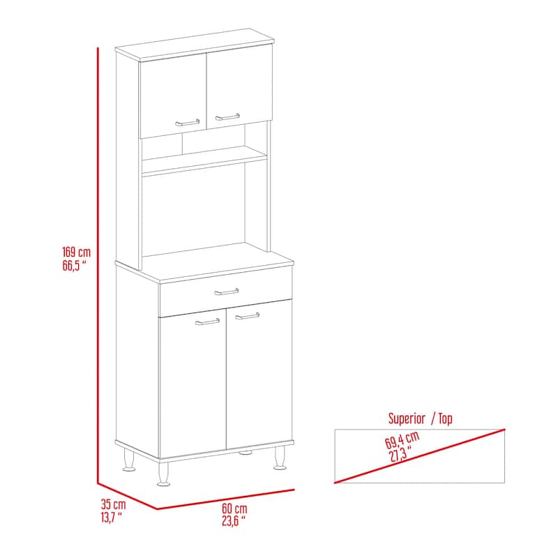 TUHOME Della 60 Kitchen Pantry with Drawer, 2 Cabinets, and Metal Legs - N/A