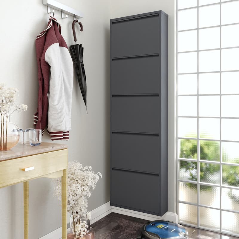 Antibacterial 5 Tier metal shoe cabinet without holes