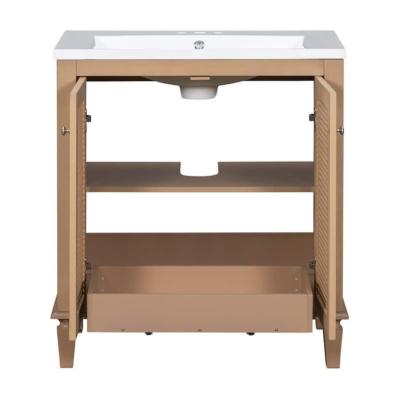 30" Wood Bathroom Vanity with Resin Sink with Hidden Drawer