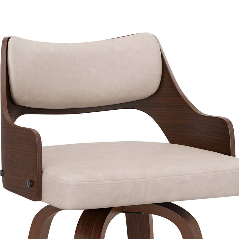 Modern Swivel Bar Stools with Curved Wood Back Upholstered Armrest Counter Stool