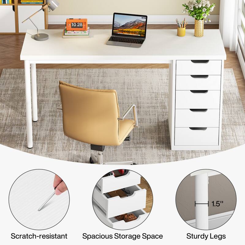 PC/Computer Desk with 5 Reversible Drawers, Home Office Desk with Storage, Laptop Desk Study Writing Table Workstation