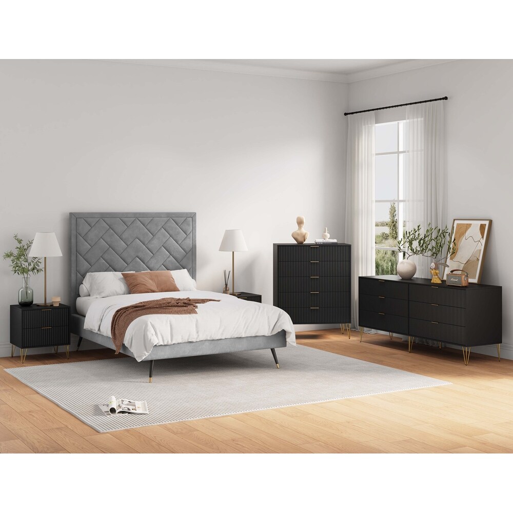 Manhattan Comfort3-Piece DUMBO Modern 5-Drawer Tall Dresser, DUMBO Modern 6-Drawer Double Low Dresser, and DUMBO Modern Nightstand 2.0 in Olive Green Manhattan Comfort3-Piece DUMBO Modern 5-Drawer Tall Dresser, DUMBO Modern 6-Drawer Double Low Dresser, and DUMBO Modern Nightstand 2.0 in Olive Green