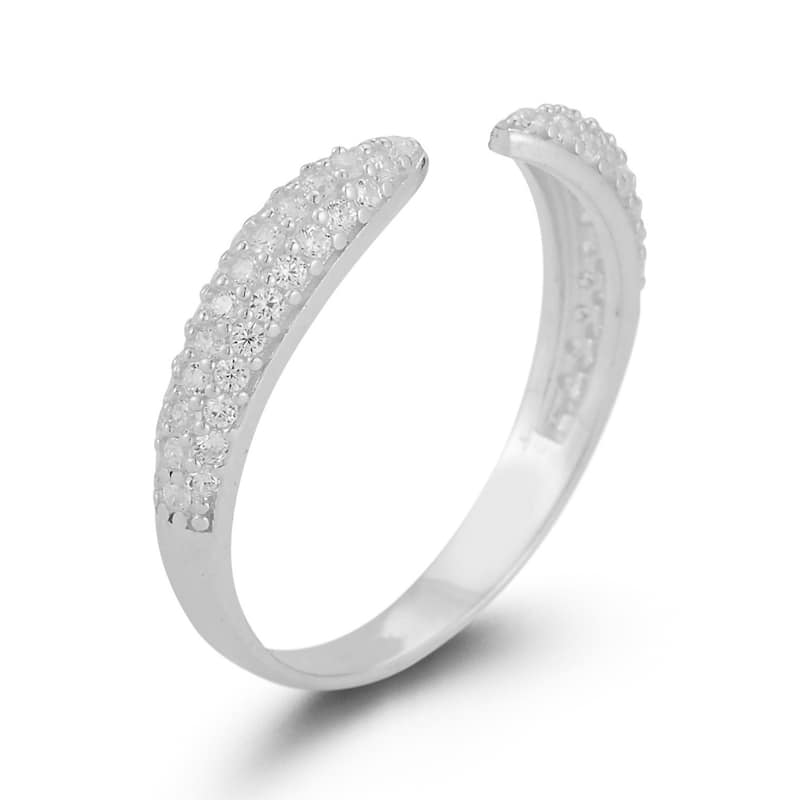 Soleil Sterling Silver Pave Claw Cuff Ring