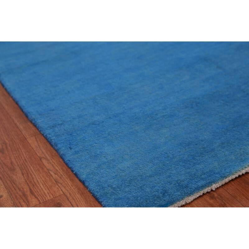 Hand Knotted Oriental 100% Wool Carpet Modern Solid Navy Blue & Blues Gabbeh Area Rug - 13' 4'' X 9' 11''