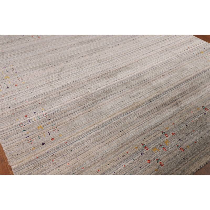 Earth Tone Gabbeh Square Area Rug Hand-Knotted Oriental Wool Carpet - 7'10" X 8'0"