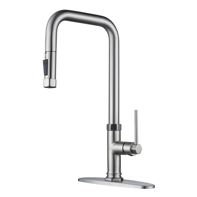 WOWOW Pull Down Sprayer Kitchen Faucet with Soap Dispenser - without soap dispenser - Brushed Nickel
