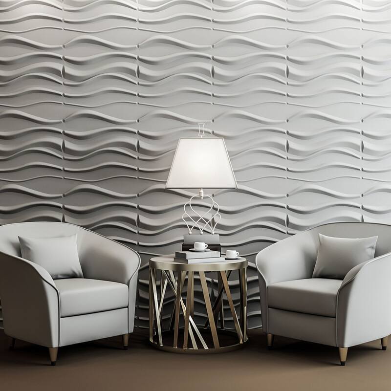 White PVC 3D Panel for Interior Wall Decor, Wavy Textured Tile,19.7 x 19.7in.(32 sq.ft/box) - N/A