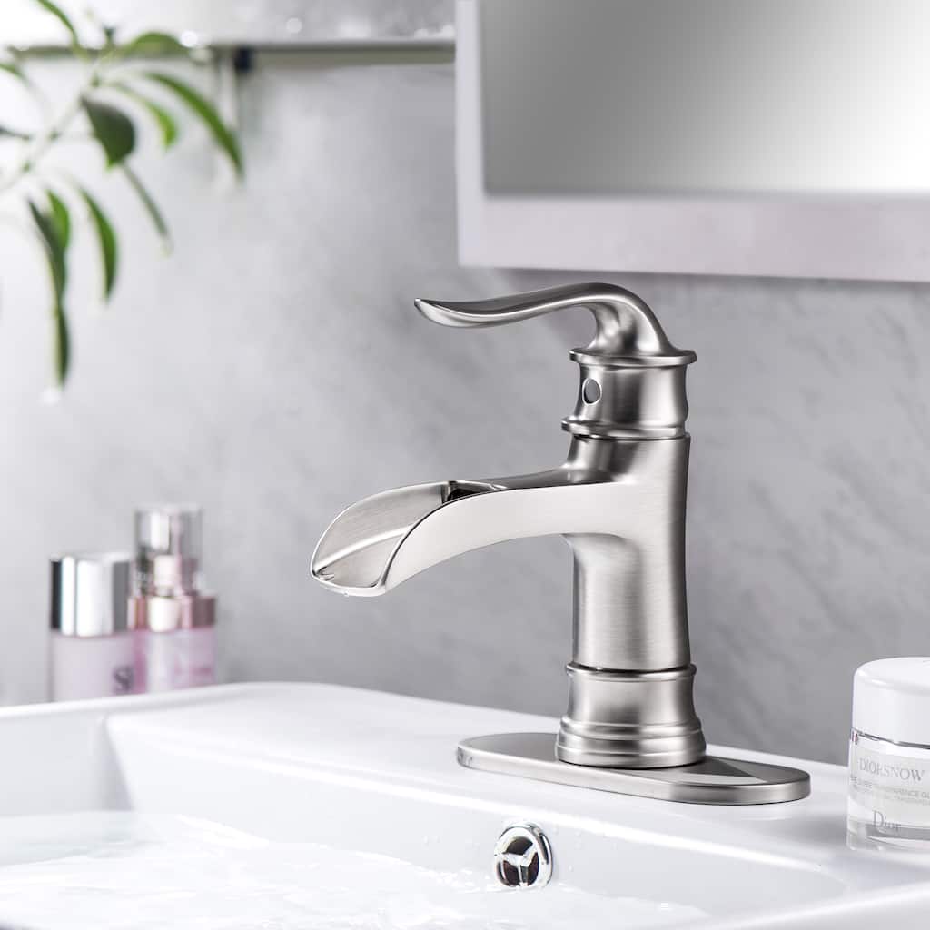 Modern Waterfall Single Handle Bathroom Sink Faucet with Pop Up Drain, Corrosion and Rust Resistant, Single Hole