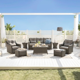 Murphy Outdoor Wicker Patio Outdoor Sofa Swivel Chair Coffee Table