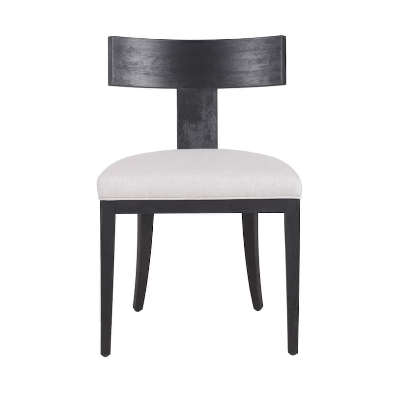 Cid Sten 21 Inch Dining Chair Set of 2, T Shape Back, Beige Linen, Black