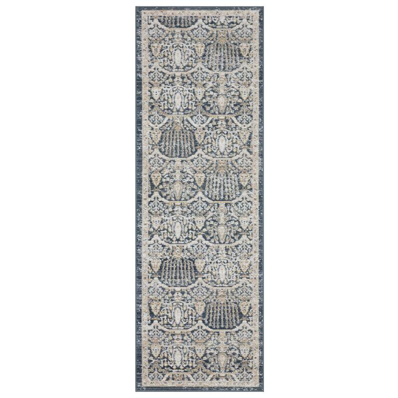 Calliope Textural Distressed Traditional Navy/ Gold Area Rug