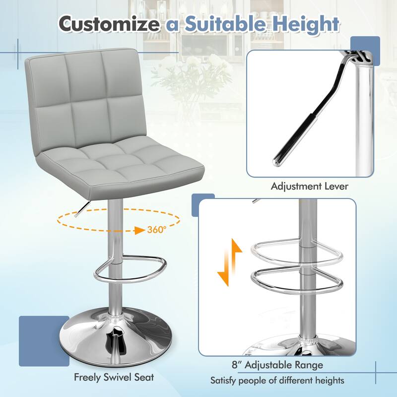 Set of 2 Adjustable Height Bar Stool with PU Leather Seat and Swivel Function for Kitchen or Pub - 17.5"L x 20"W x 37" - 45"H