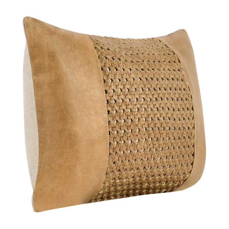 Villa by Classic Home Toscano Chestnut Brown Genuine Leather Throw Pillow