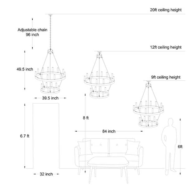 dimension image slide 1 of 11, Acroma 20-light Modern Farmhouse 40In Round Wagon Wheel Chandelier with UL