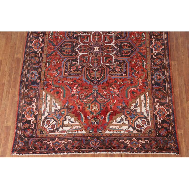 Hand Knotted Oriental 100% Wool Carpet Traditional Medallion Red Heriz Area Rug - 9' 7'' X 6' 11''