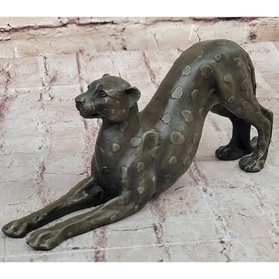Stretching Cheetah Big Imitative Cat Bronze Figurine Figure Sculpture Signed Original 5 Inches X 10 Inches