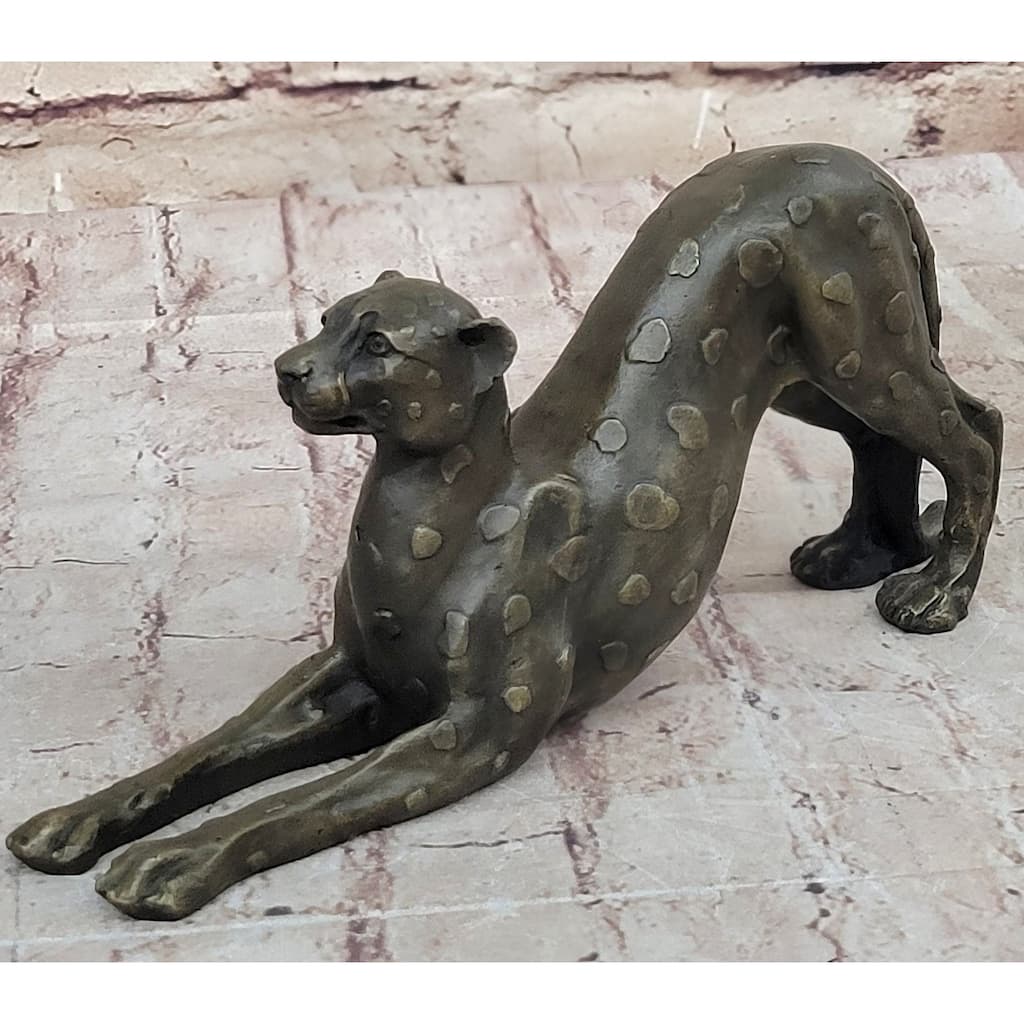 Stretching Cheetah Big Imitative Cat Bronze Figurine Figure Sculpture Signed Original 5 Inches X 10 Inches