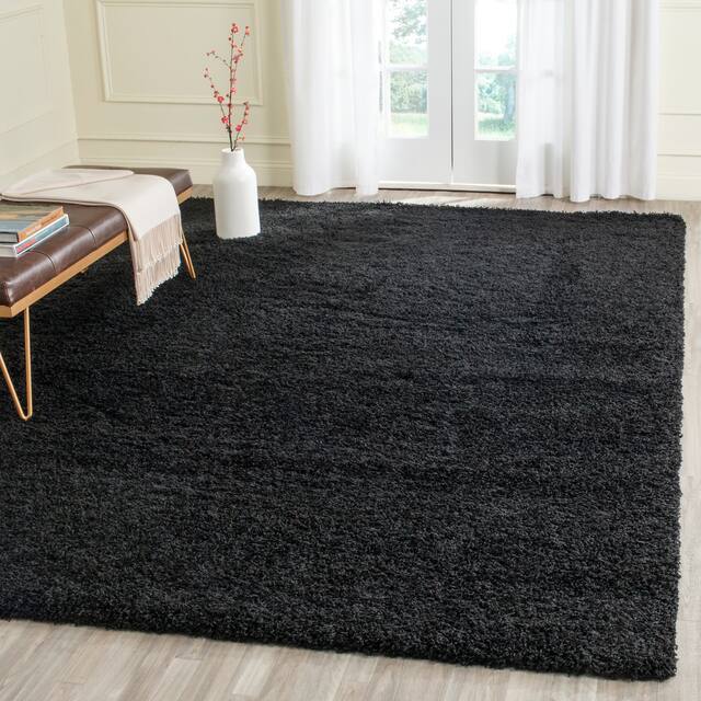 SAFAVIEH Laguna Shag Verdiana Solid Color 2-inch Thick Shag Rug - 8'6" x 12' - Black