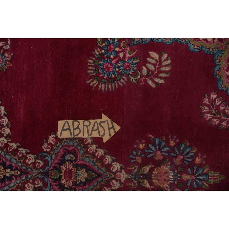 Hand Knotted Oriental 100% Wool Carpet Traditional Floral Pink Kerman Area Rug - 13' 10'' X 9' 9''