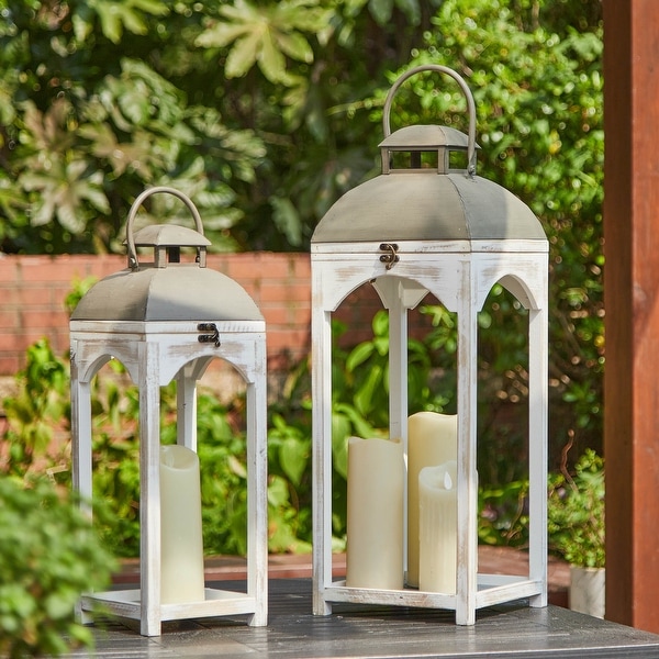 Glitzhome Farmhouse Church Style Hanging Candle Holders Wooden