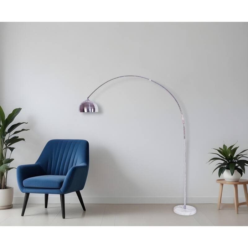 Contemporary White Metal Arched Floor Lamp with Silver Dome Shade E26 Bulb, 120W, Bedroom Lighting - 48" x 14" x 85"