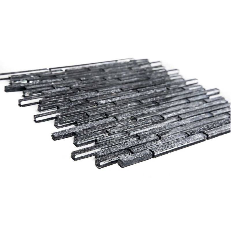 The Tile Life Cosmos Sleek 1x3 Black Polished Glass Mosaic Wall & Backsplash Tile