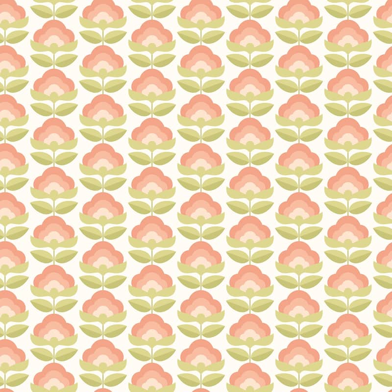 Hoopla Walls Retro Flower Apricot Mix Peel and Stick Wallpaper - N/A