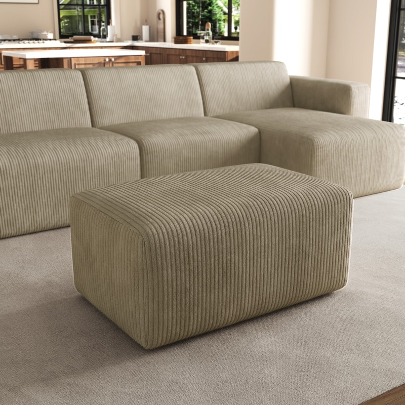 Modern 35" W Rectangular Corduroy Fully Sponge Molded Ottoman - Khaki