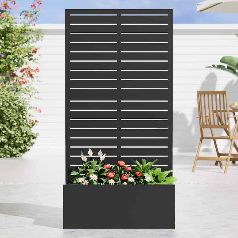 Metal Movable Planter Box with Trellis Privacy Screen Planter Box with Lockable Wheels
