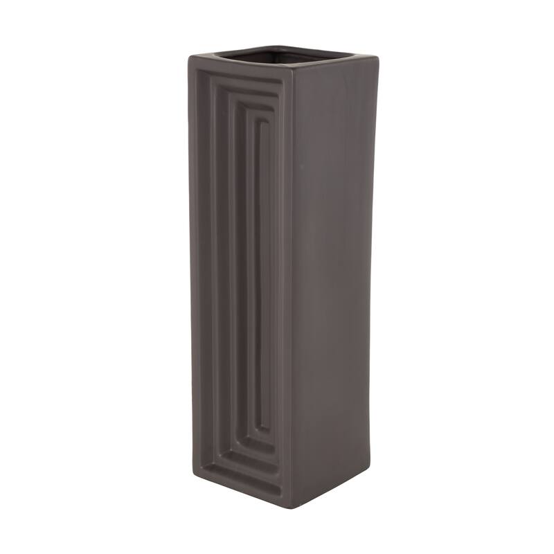 Ceramic Geometric Concaved Rectangular Vase - Black - Roche River Decor