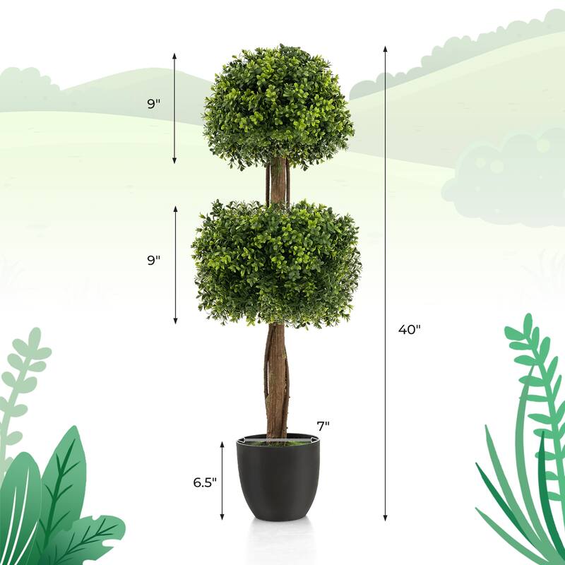 Gymax 40'' Artificial Boxwood Topiary Ball Tree Faux Plant Fake Plant