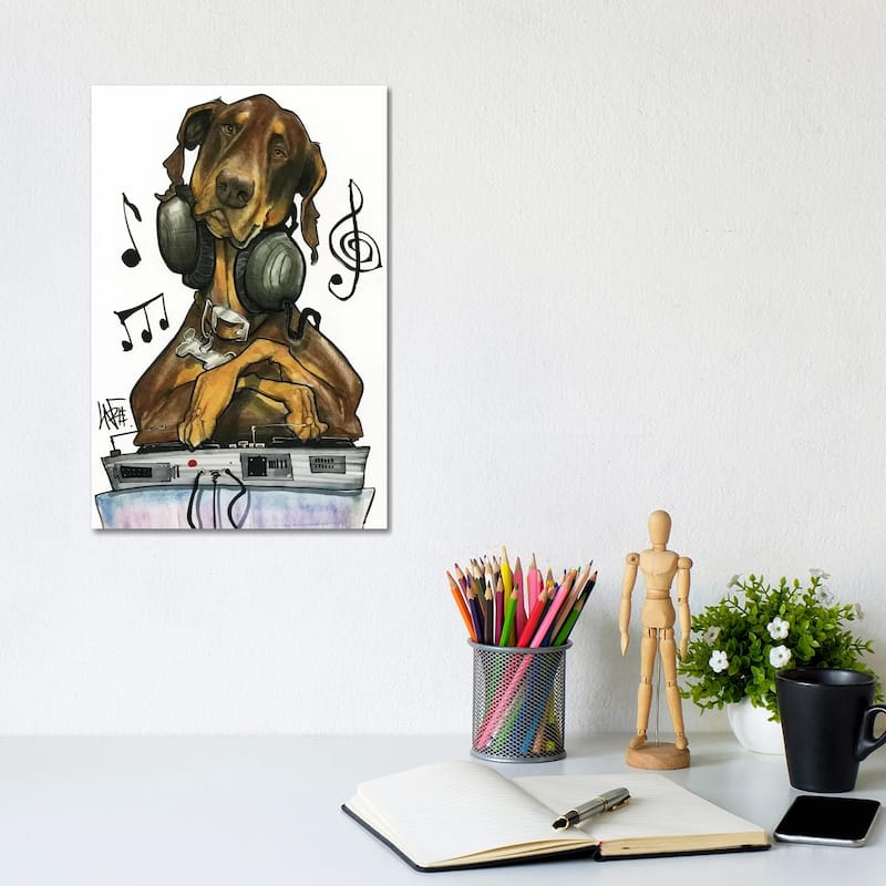 iCanvas "DJ Doberman" by Canine Caricatures Canvas Print - 12x8x0.75