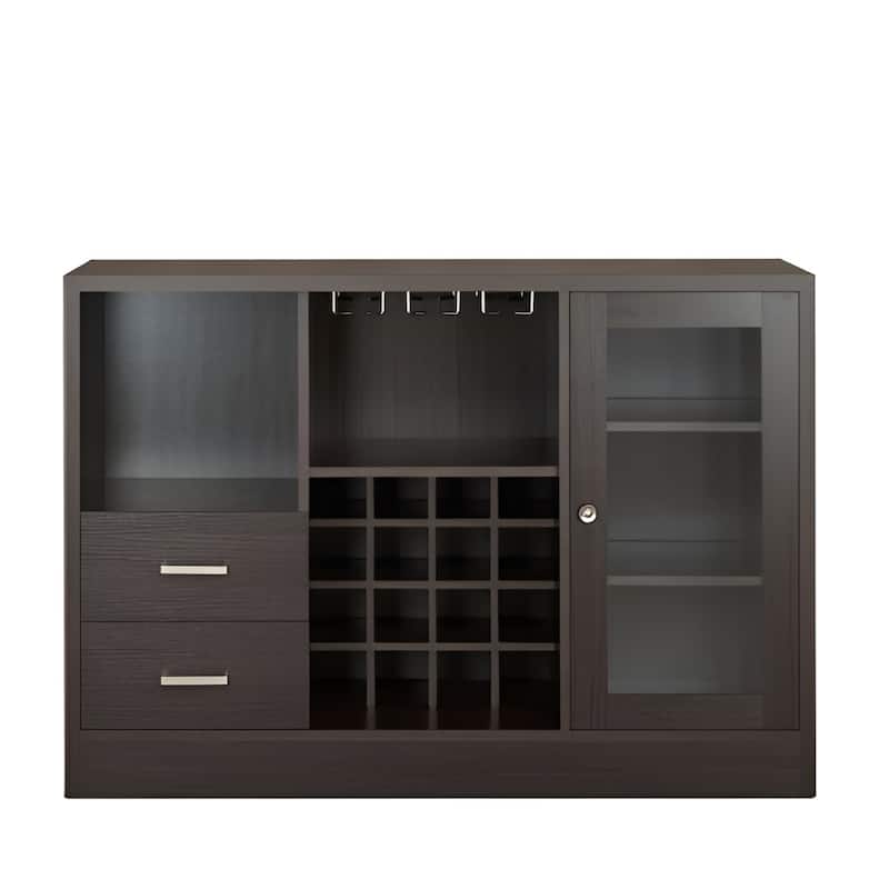 47" Espresso Solid Wood Frame With Five Shelves And Two Drawers - 47" x 16" x 33"
